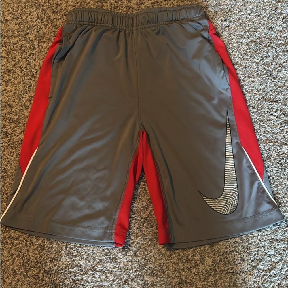 Nike Kids Gray Shorts with Red Accents